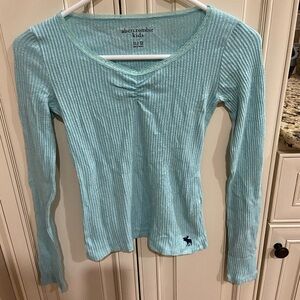 Abercrombie Kids Aqua Ribbed Long Sleeve Blouse